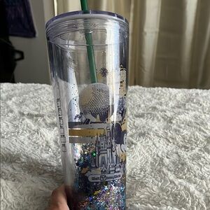 50th Anniversary Disney Glitter Tumbler with Green Straw